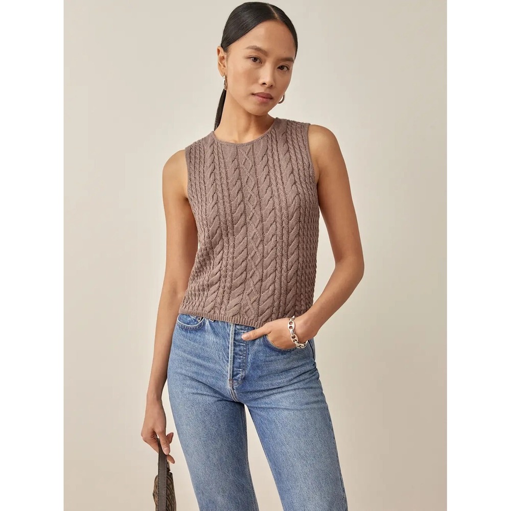Reformation Ginetta Linen Blend Novelty Sweater Tank Clay XS Old Money Coastal